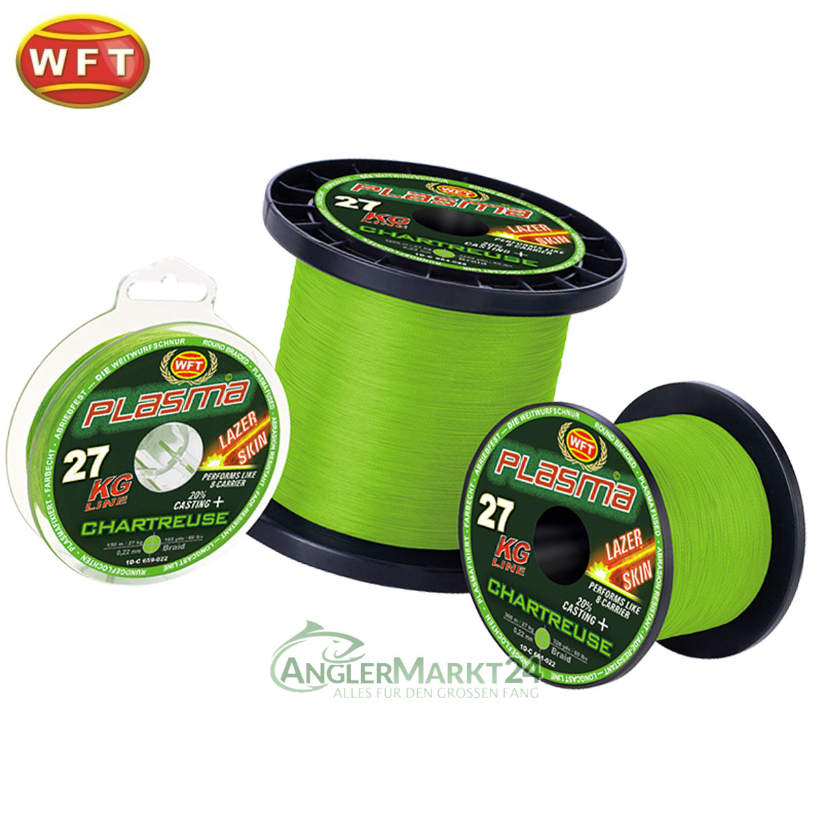 0,15€/m WFT Plasma Green rund geflochtene Angelschnur 150m Farbecht Grün 